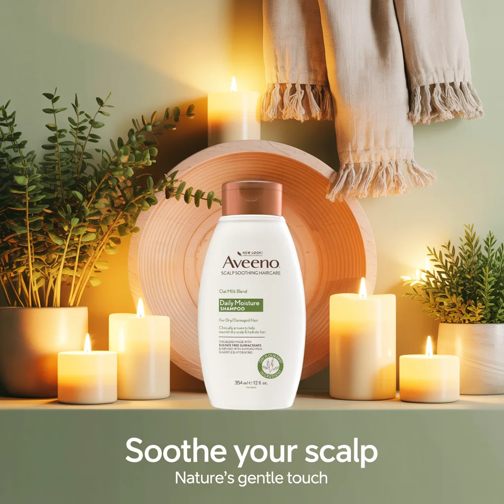 Natural lifestyle setting with Aveeno hair care products